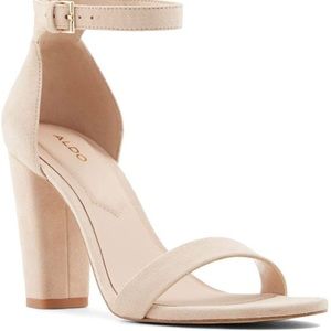 “ALDO” Women's Jerayclya Ankle Strap, Block Heel Sandal. SIZE: US 7  COLOR: NUDE